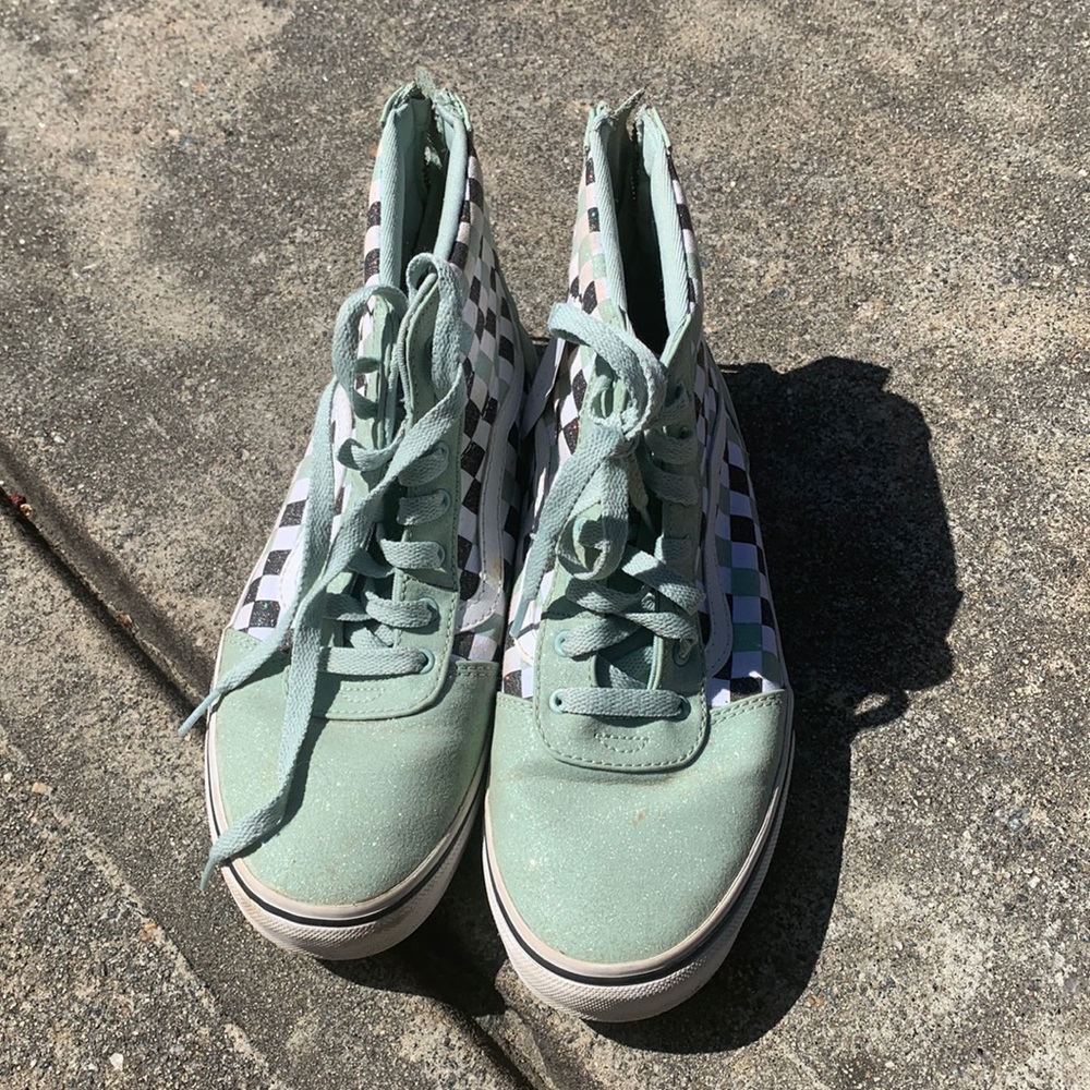Turquoise checkerboard vans